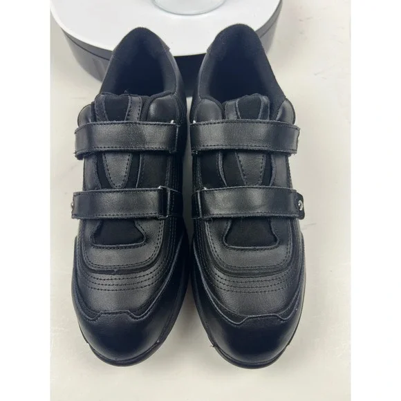 P W Minor Women's Black Leather Double Strap Arch Support Comfort Shoes Size 10